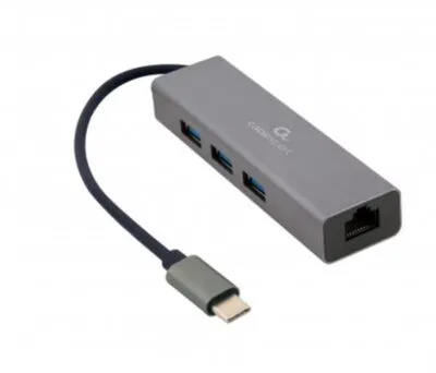 USB-хаб Cablexpert USB Type-C Grey 3-в-1 (A-CMU3-LAN-01)