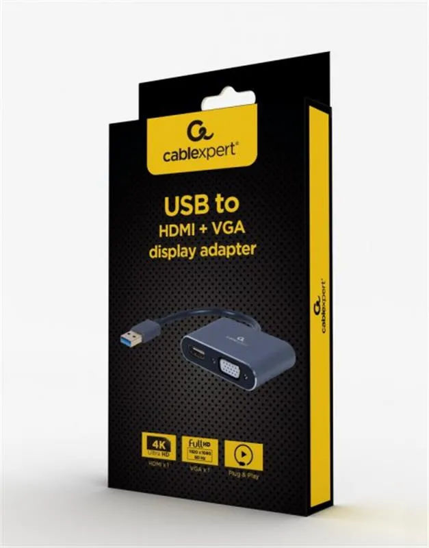 Адаптер Cablexpert HDMI+VGA - USB (F/M), 0.15 м, Black (A-USB3-HDMIVGA-01)