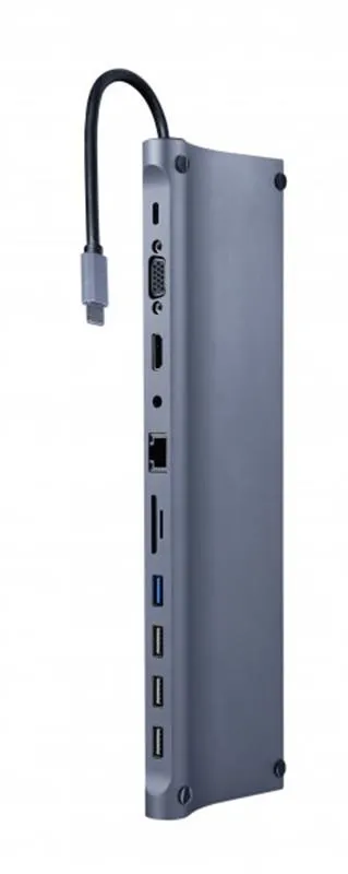 Док-станція Cablexpert USB-C 11-в-1 (A-CM-COMBO11-01) USB-хаб + HDMI/VGA/PD/картрідер/LAN/3.5-мм ауд